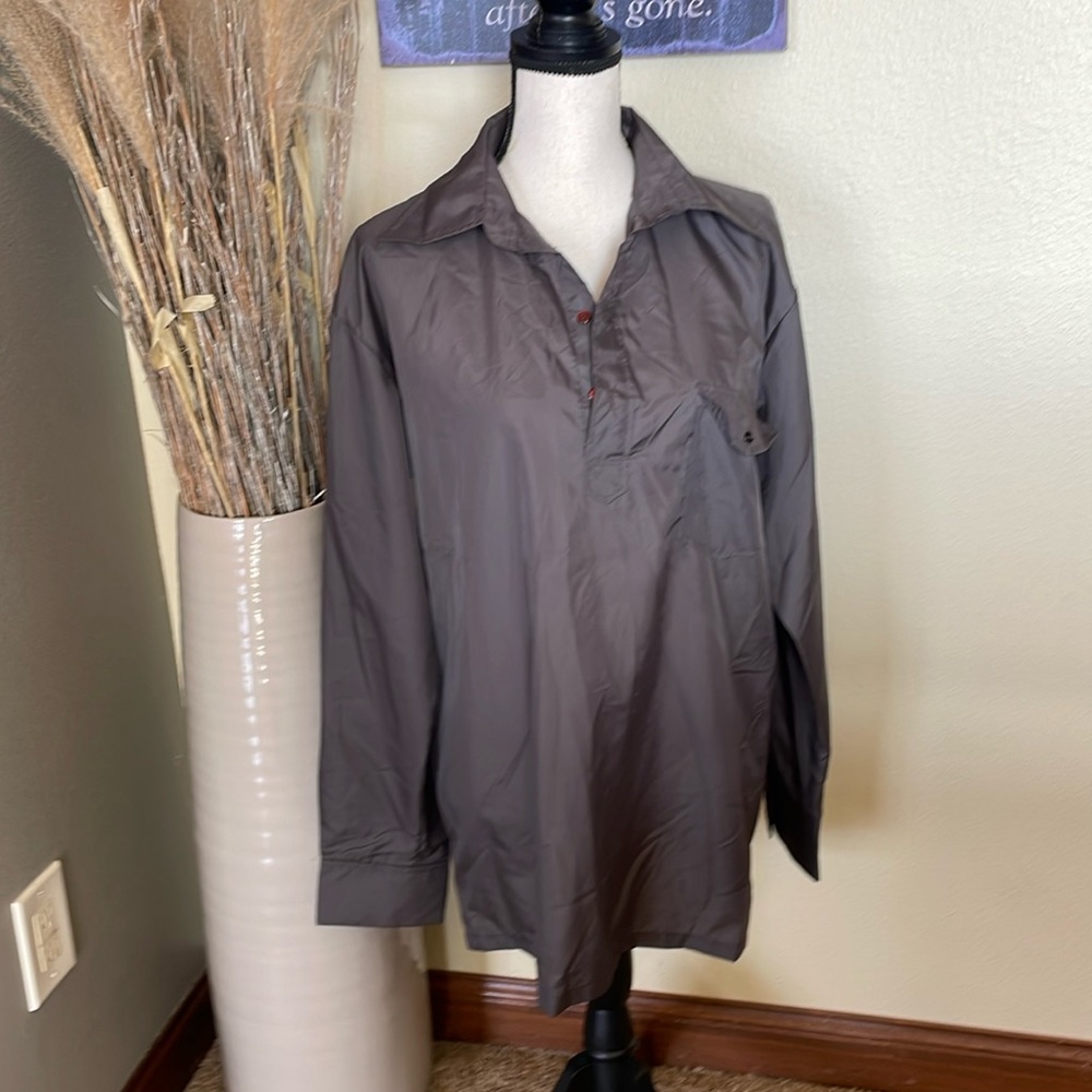 Vintage 70s Obermeyer Japan Khaki Gray Pullover Wind Shirt Size Large